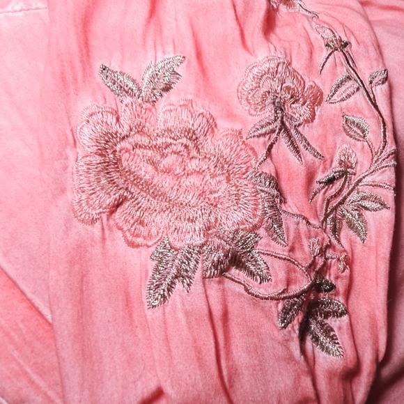 Aratte Silent Journey Embroidered Floral Long Sleeve Slip Back Button Up Med - Picture 11 of 13